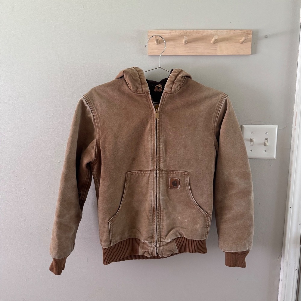 Carhartt Youth Jacket Hooded Coat Lined Outdoors J130 Kids Sz L 10/12